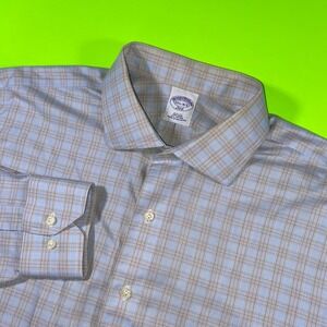 Brooks Brothers Mens Slim Fit Non Iron Check Dress Shirt 17 1/2 34/35 Blue